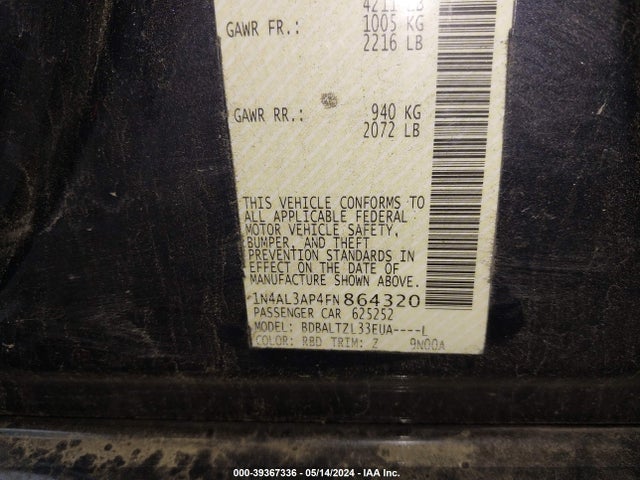 Nissan Altima 2.5 Sl 2015 1N4AL3AP4FN864320 Image 9