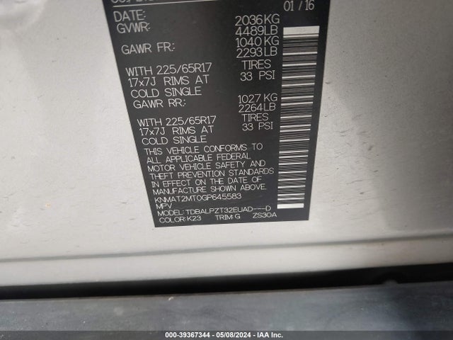 Nissan ROGUE S 2016 KNMAT2MT0GP645583 Image 9