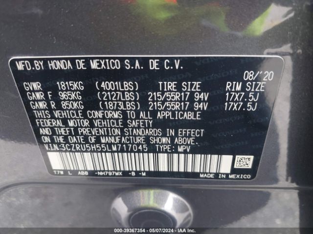 3CZRU5H55LM717045 Honda Hr-v 2wd Ex