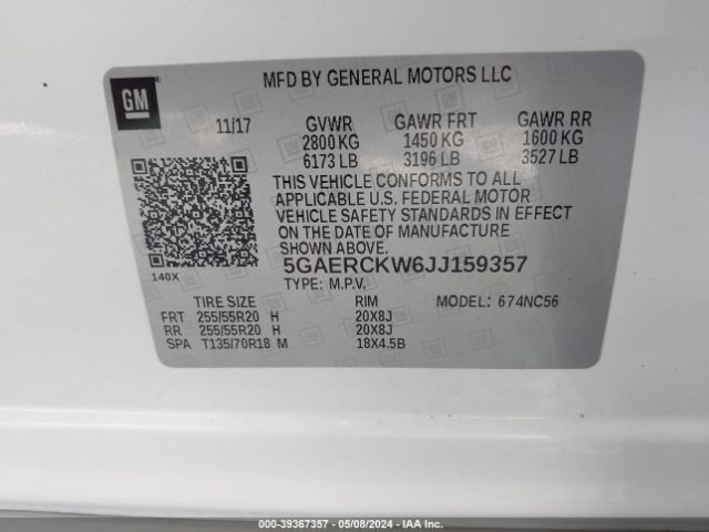 5GAERCKW6JJ159357 Buick Enclave Premium