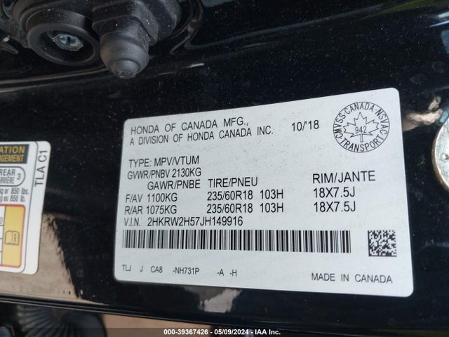 2HKRW2H57JH149916 Honda CR-V EX