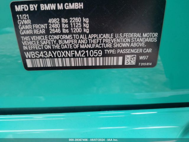 WBS43AY0XNFM21059 BMW M3 Competition Xdrive