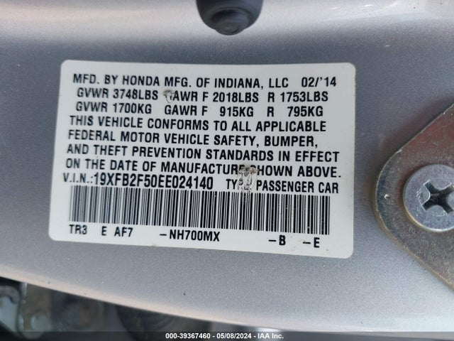 Honda Civic Lx 2014 19XFB2F50EE024140 Image 9