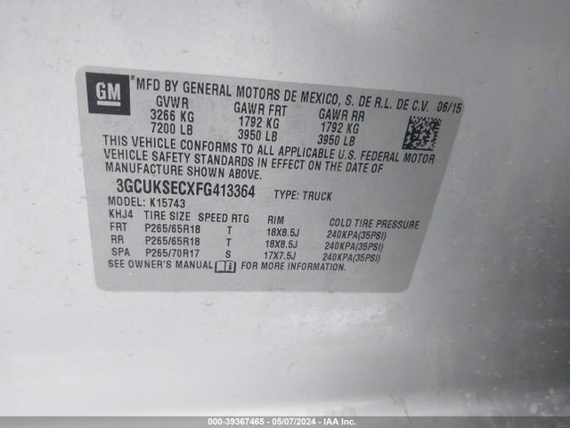 Chevrolet Silverado 1500 2lz 2015 3GCUKSECXFG413364 Image 9
