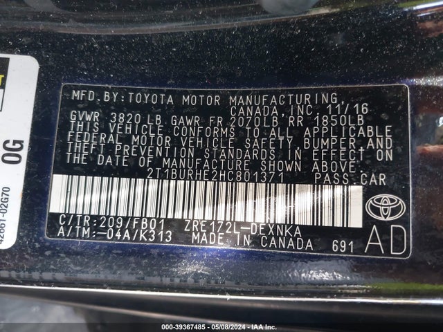 Toyota COROLLA LE 2017 2T1BURHE2HC801371 Image 9