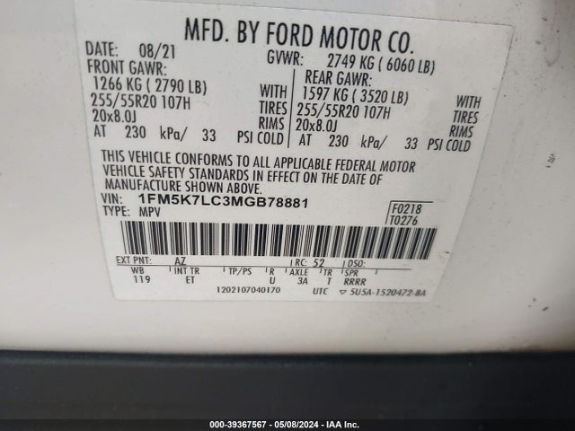 Ford Explorer King Ranch 2021 1FM5K7LC3MGB78881 Image 9