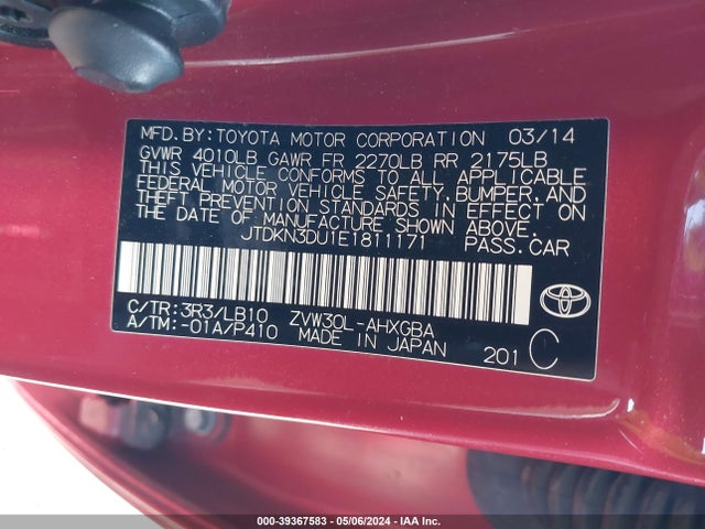Toyota Prius Four 2014 JTDKN3DU1E1811171 Image 9