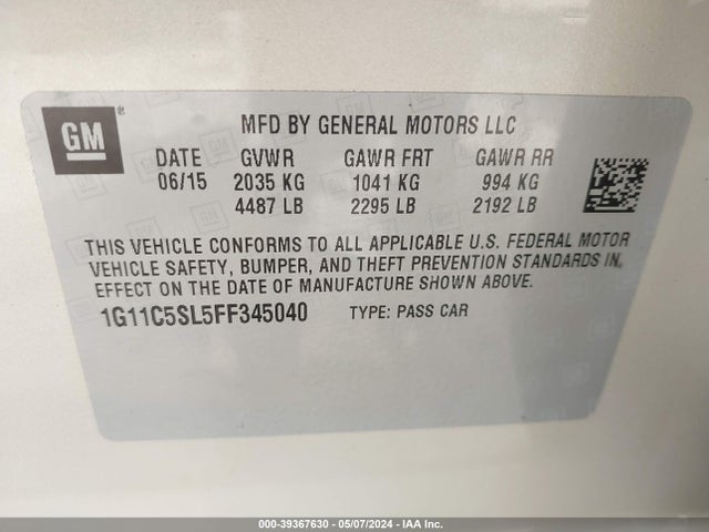 Chevrolet MALIBU 1LT 2015 1G11C5SL5FF345040 Image 9