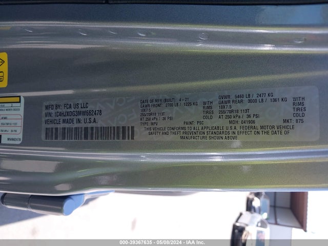 1C4HJXDG3MW662478 Jeep Wrangler Unlimited Sport Altitude 4x4