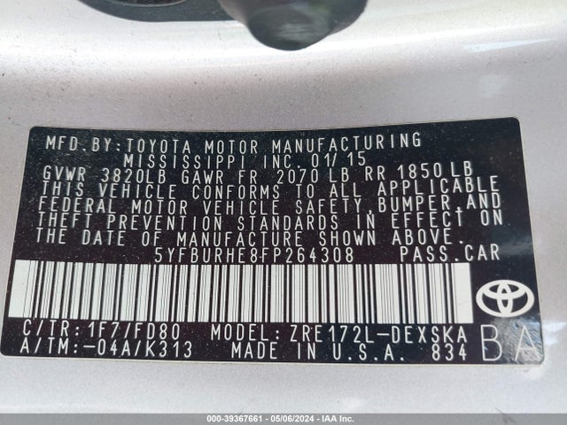 Toyota Corolla S Plus 2015 5YFBURHE8FP264308 Image 9