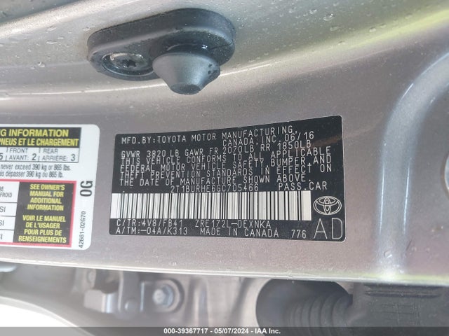 Toyota COROLLA LE 2016 2T1BURHE6GC705466 Image 9