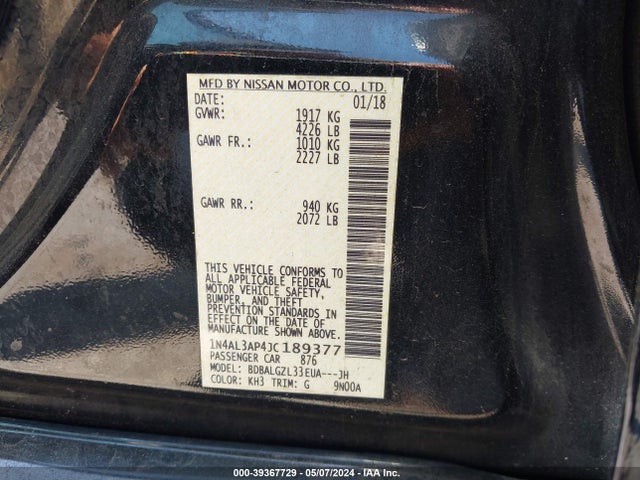 Nissan Altima 2.5 S 2018 1N4AL3AP4JC189377 Image 9