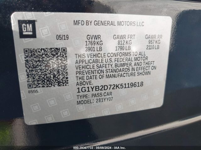 1G1YB2D72K5119618 Chevrolet CORVETTE STINGRAY