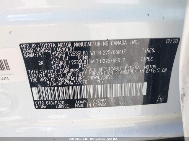 Toyota Rav4 Xle 2021 2T3W1RFV7MW127070 Image 9
