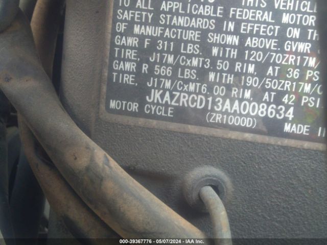 2010 KAWASAKI ZR1000 JKAZRCD13AA008634 Photo 9