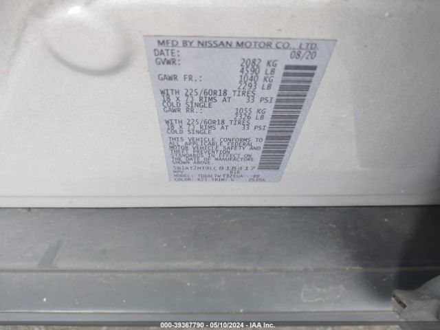 5N1AT2MT9LC818417 Nissan Rogue Sv Fwd