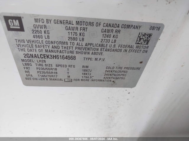 Chevrolet EQUINOX LT 2017 2GNALCEK3H6164568 Image 9