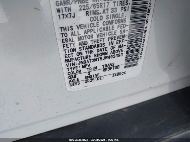 JN8AT2MT5JW492393 Nissan ROGUE SV