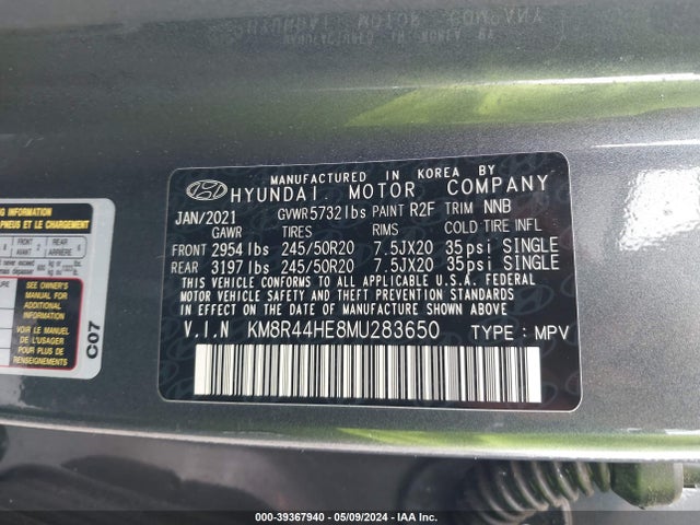 Hyundai Palisade Sel 2021 KM8R44HE8MU283650 Image 9