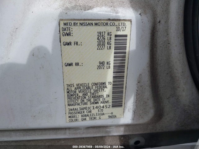 Nissan Altima 2.5 S 2018 1N4AL3AP0JC140452 Image 9