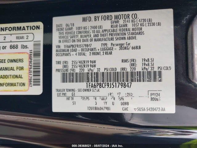 Ford Mustang Gt Premium 2018 1FA6P8CF9J5179847 Image 9