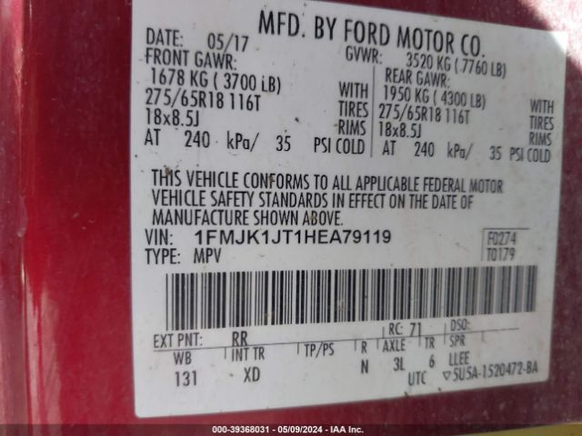 1FMJK1JT1HEA79119 Ford Expedition El Xlt