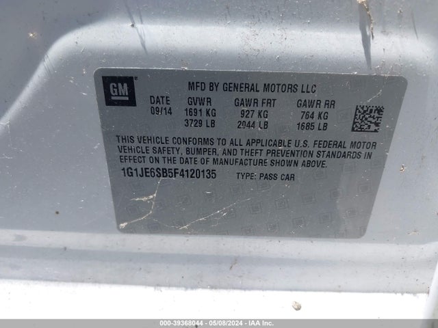 Chevrolet Sonic Ltz Auto 2015 1G1JE6SB5F4120135 Image 9