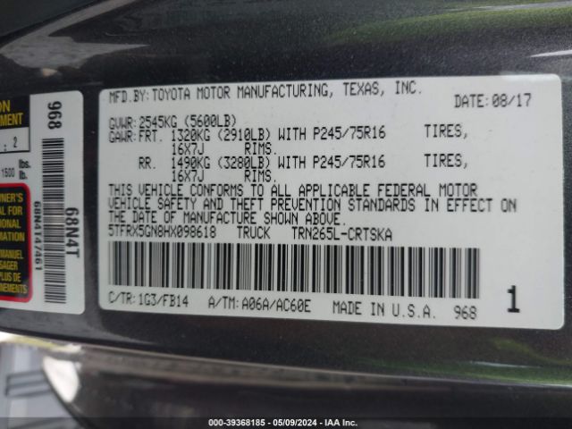 5TFRX5GN8HX098618 Toyota Tacoma Sr