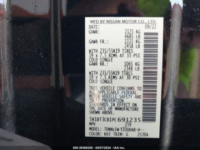 5N1BT3CB1PC691235 Nissan Rogue Sl Intelligent Awd