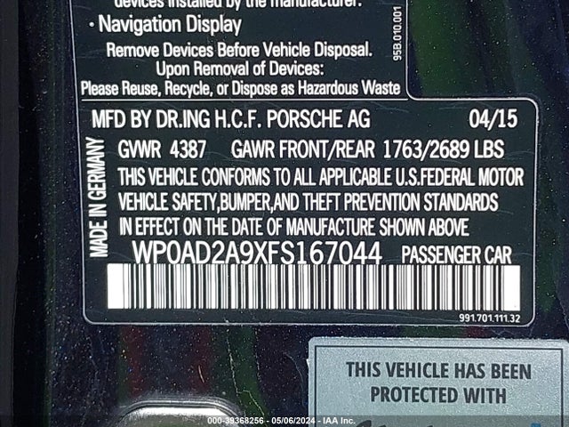 2015 PORSCHE 911 WP0AD2A9XFS167044 Photo 8