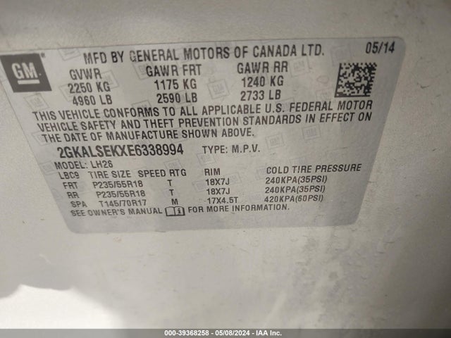 GMC Terrain Slt 2014 2GKALSEKXE6338994 Image 9
