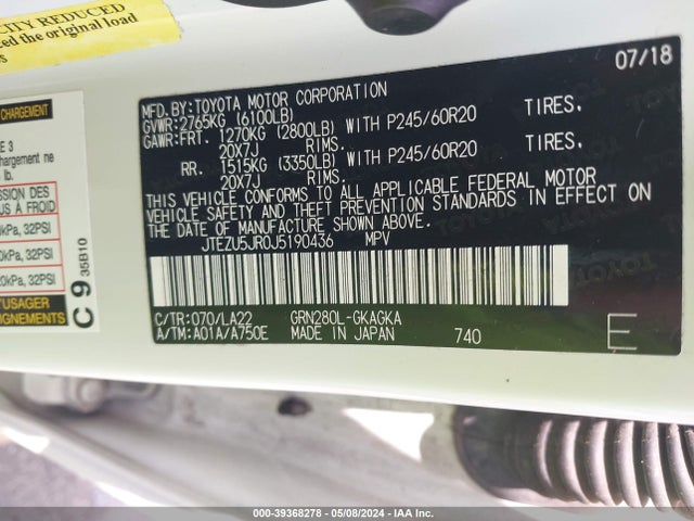 Toyota 4runner Limited 2018 JTEZU5JR0J5190436 Image 9