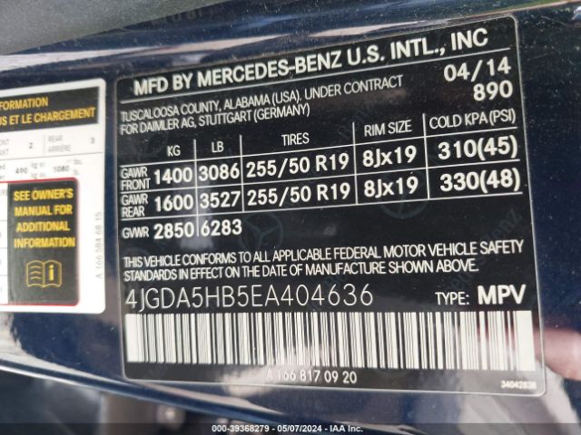 4JGDA5HB5EA404636 Mercedes-Benz Ml 350 4matic