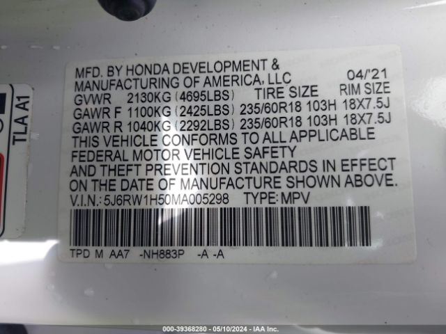 5J6RW1H50MA005298 Honda Cr-v 2wd Ex