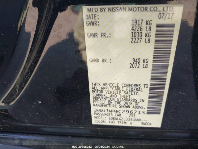 Nissan Altima 2.5 S 2017 1N4AL3AP4HC296715 Image 9