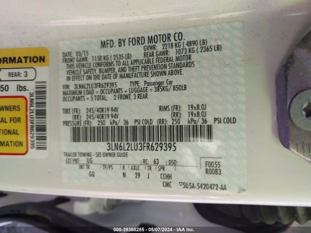 3LN6L2LU3FR629395 Lincoln MKZ HYBRID
