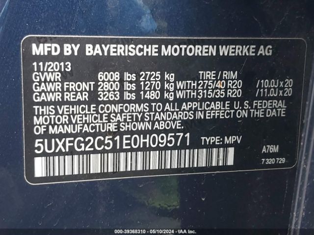 5UXFG2C51E0H09571 BMW X6 Xdrive35i