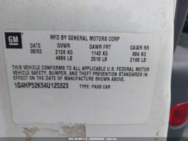 Aukcja sprzedaży 2004 Buick Lesabre Custom, vin: 1G4HP52K54U125323, numer aukcji: 39368312