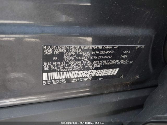 2T3RWRFVXKW029467 Toyota Rav4 Hybrid Xle