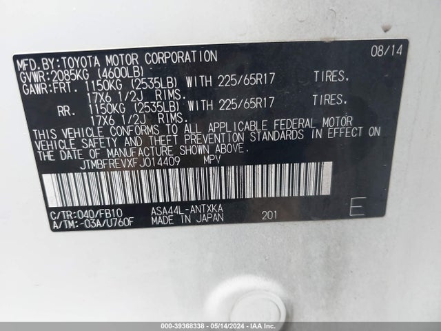 Toyota RAV4 LE 2015 JTMBFREVXFJ014409 Image 9