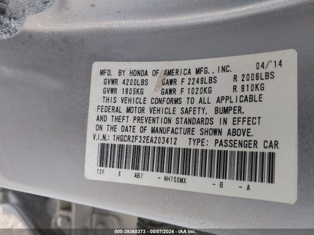 Honda ACCORD LX 2014 1HGCR2F32EA203412 Image 9