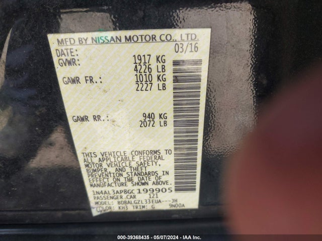 Nissan Altima 2.5 S 2016 1N4AL3AP8GC199905 Image 9