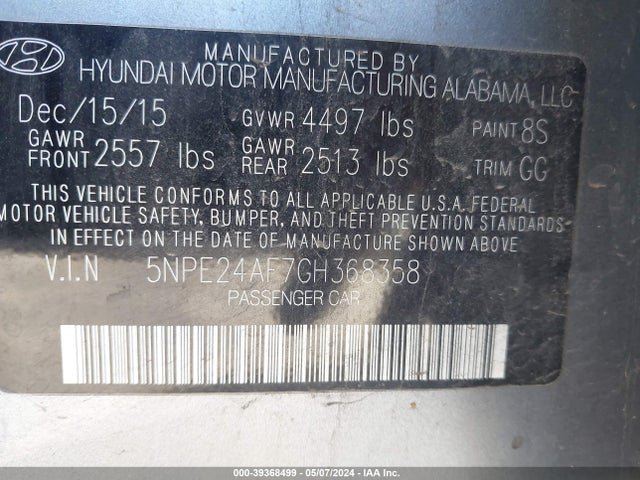 Hyundai SONATA SE 2016 5NPE24AF7GH368358 Image 9