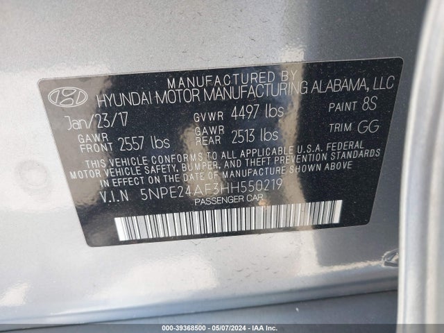 Hyundai SONATA SE 2017 5NPE24AF3HH550219 Image 9