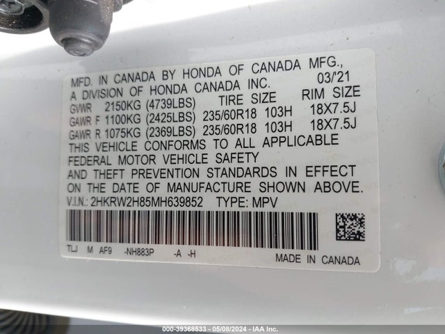 Honda Cr-v Awd Ex-l 2021 2HKRW2H85MH639852 Image 9