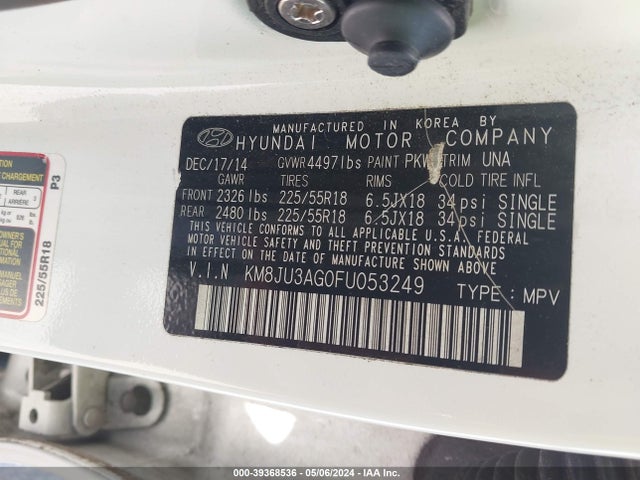 Hyundai Tucson Limited 2015 KM8JU3AG0FU053249 Image 9