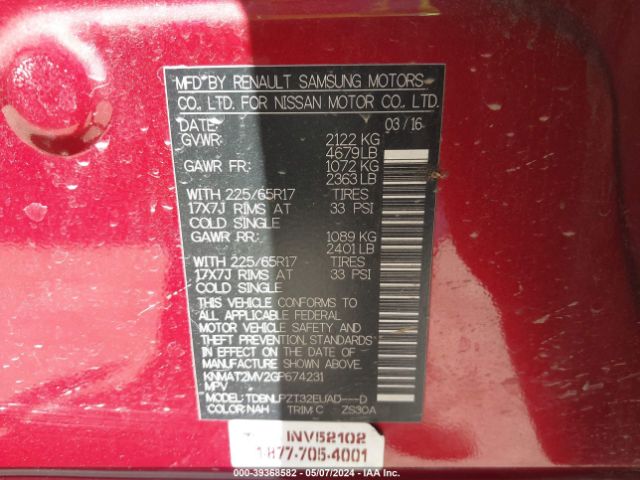 KNMAT2MV2GP674231 Nissan ROGUE S