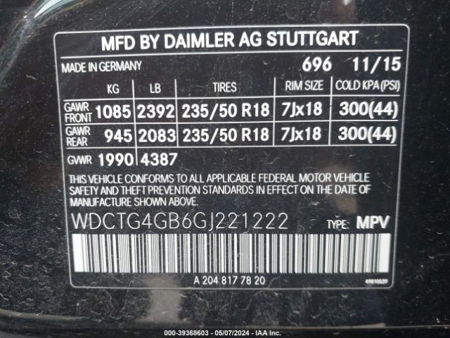 WDCTG4GB6GJ221222 Mercedes-Benz Gla 250 4matic