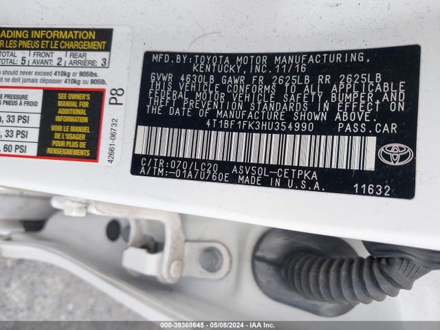 Toyota CAMRY XSE 2017 4T1BF1FK3HU354990 Image 9