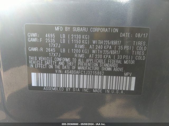 4S4BSAFC1J3215862 Subaru Outback 2.5i Premium